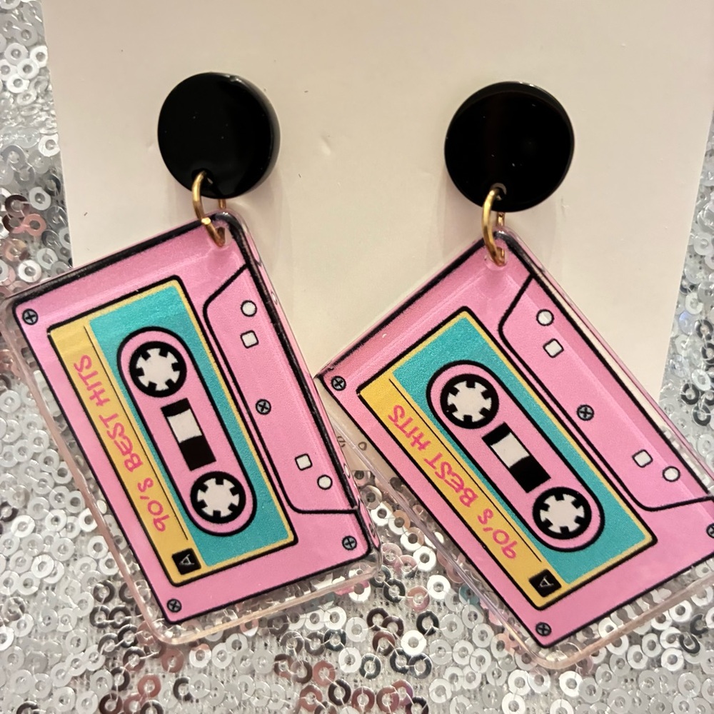 Retro Cassette Tape Earrings - Picture 3 of 5